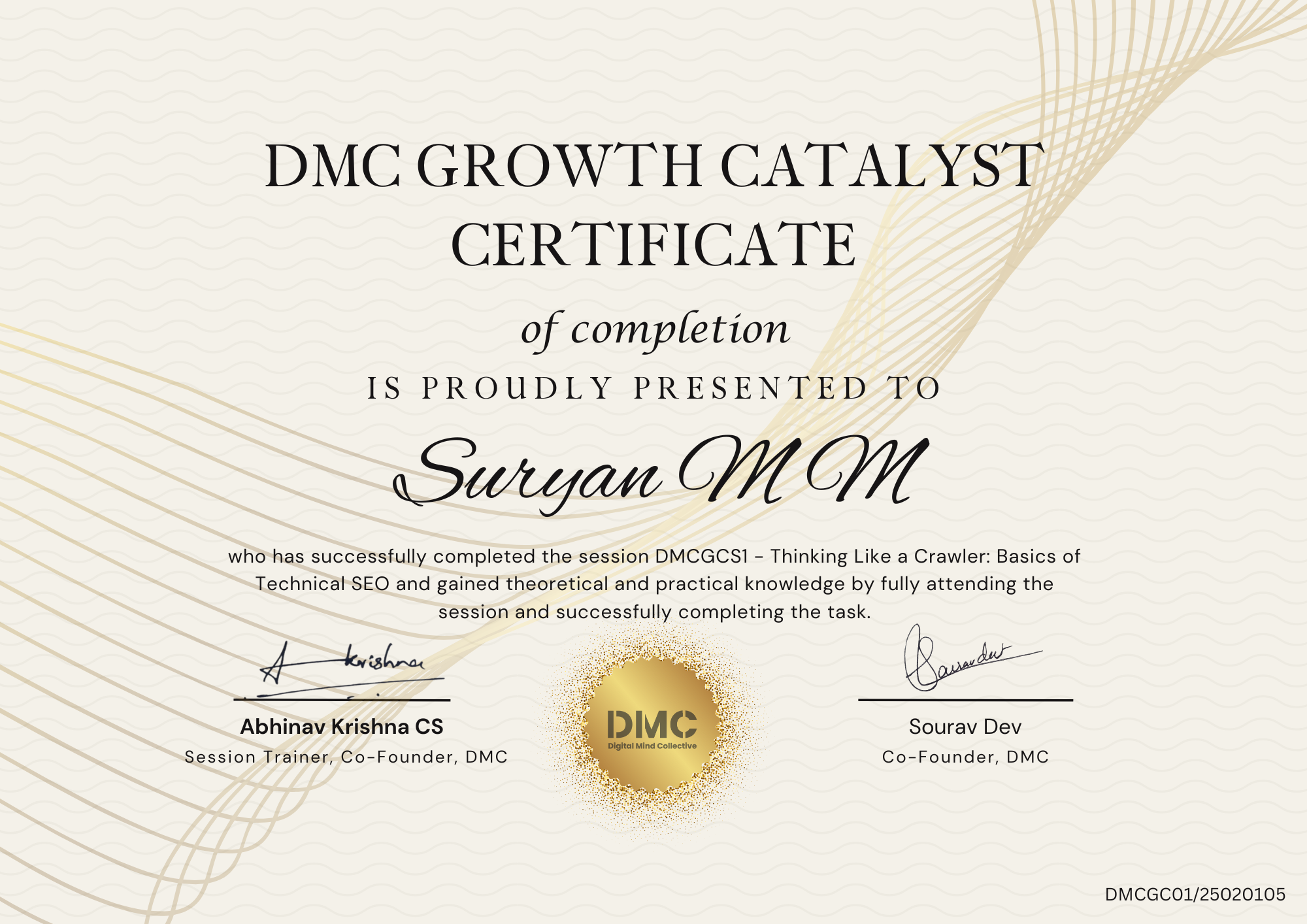 DMC Growth Catalyst Certificate